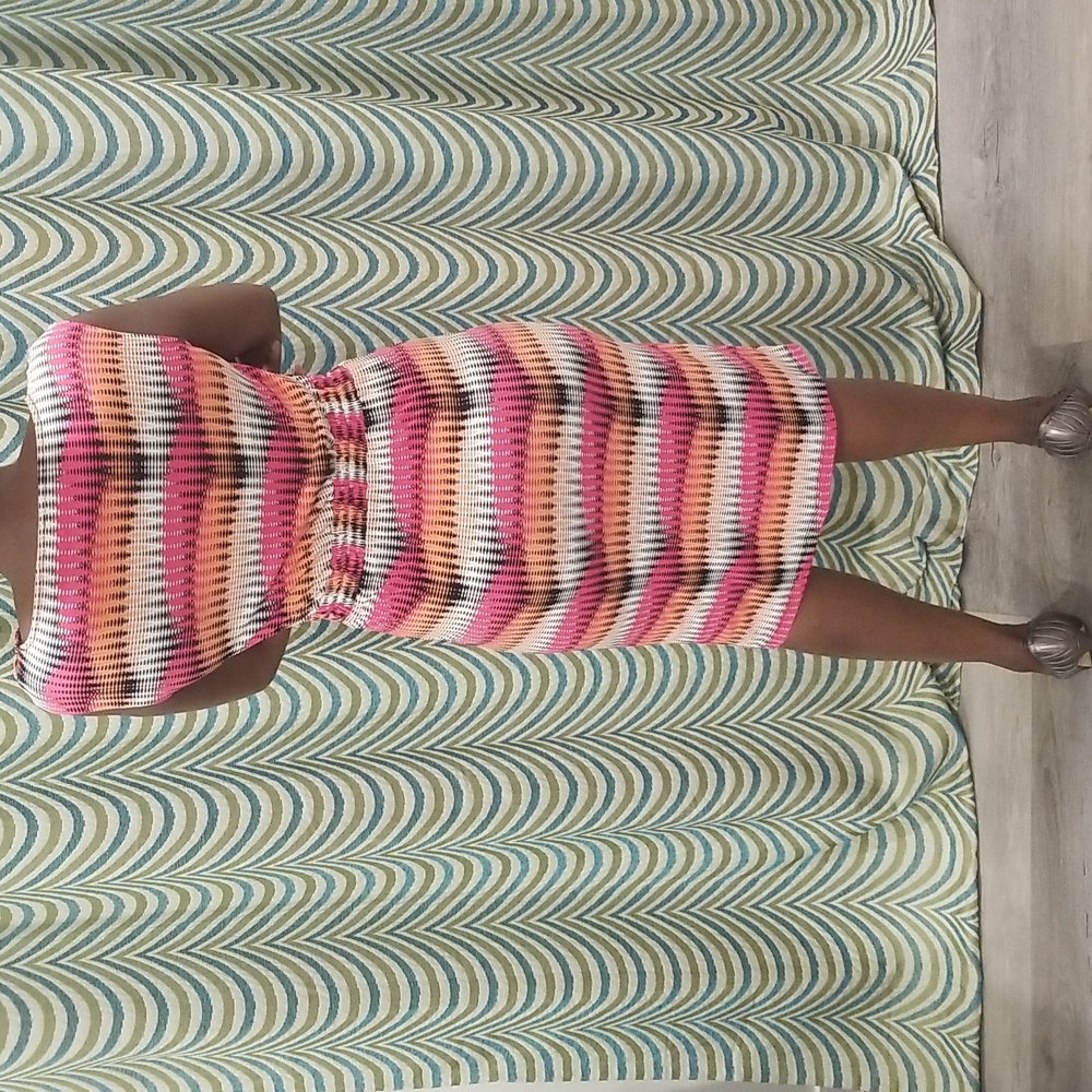 Worthington Dress Midi Dressy Knee Length Striped Pink Black Stretch White Work - Picture 3 of 4